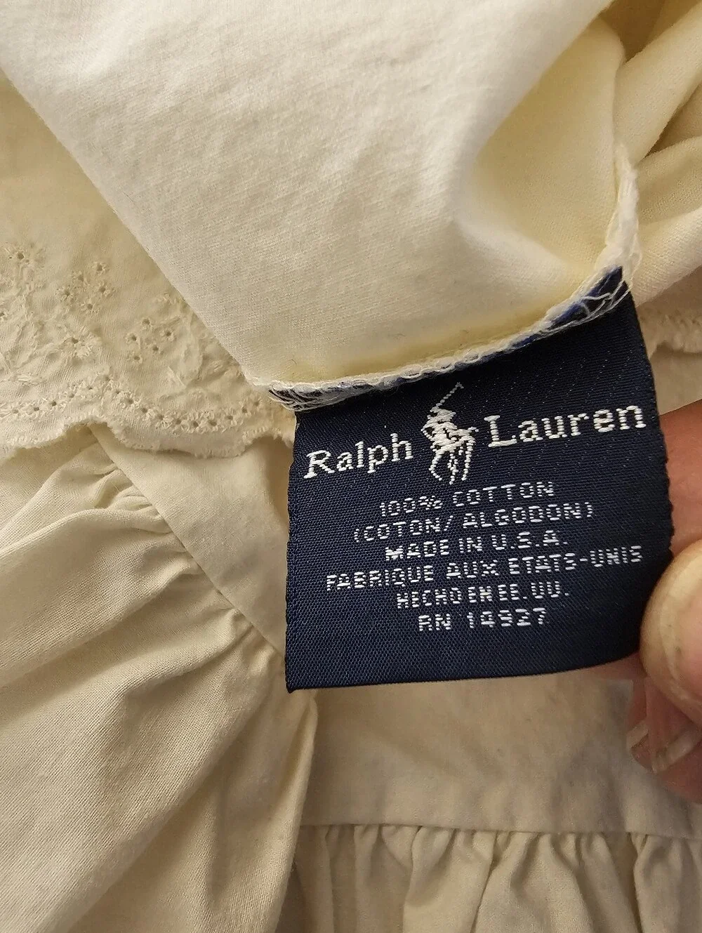 Vtg Ralph Lauren Bromley Eyelet Lace Ruffle Standard Pillowcases Pair 19x30 USA
